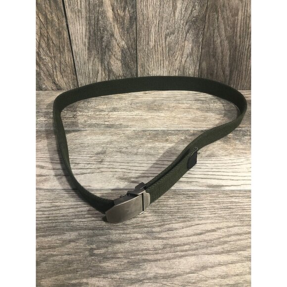 Mens Green Cotton Belt Canvas Web Belt Silvertone Buckle Adjustable - Picture 1 of 4